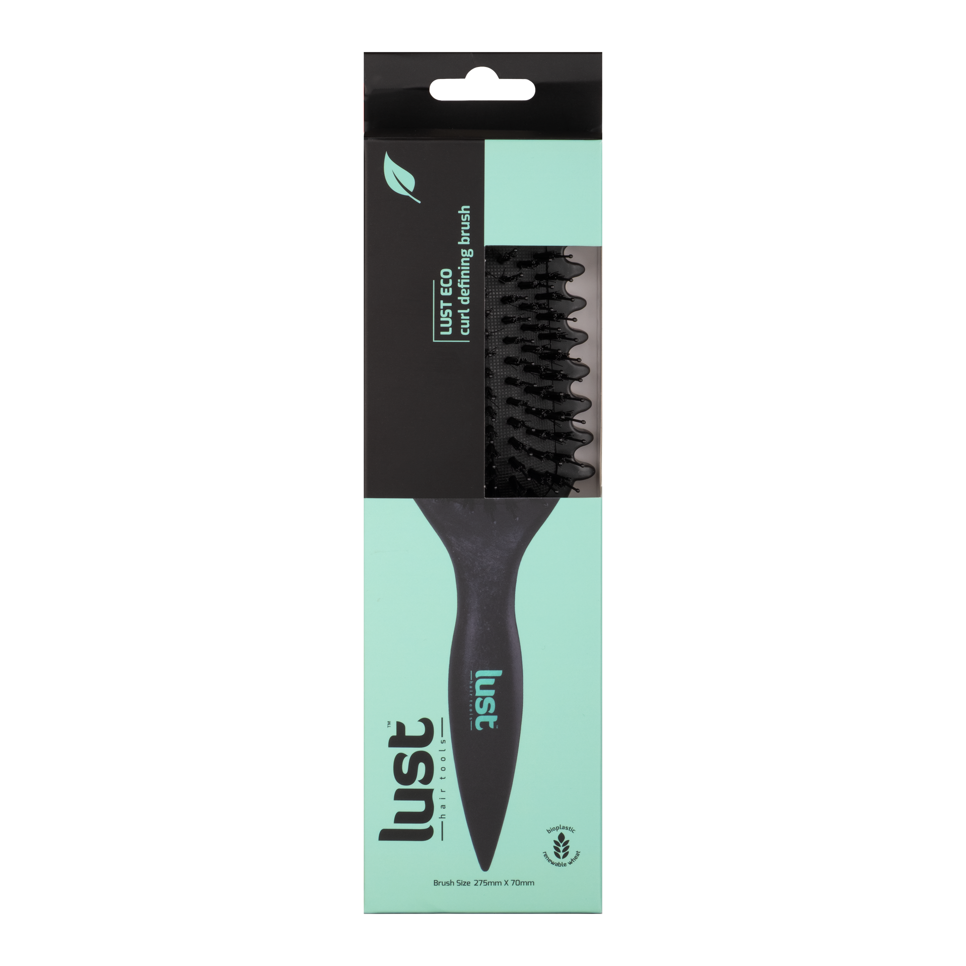 Front of box for eco-friendly curl defining hairbrush  - hairbrush for curly hair - Lust hair products NZ
