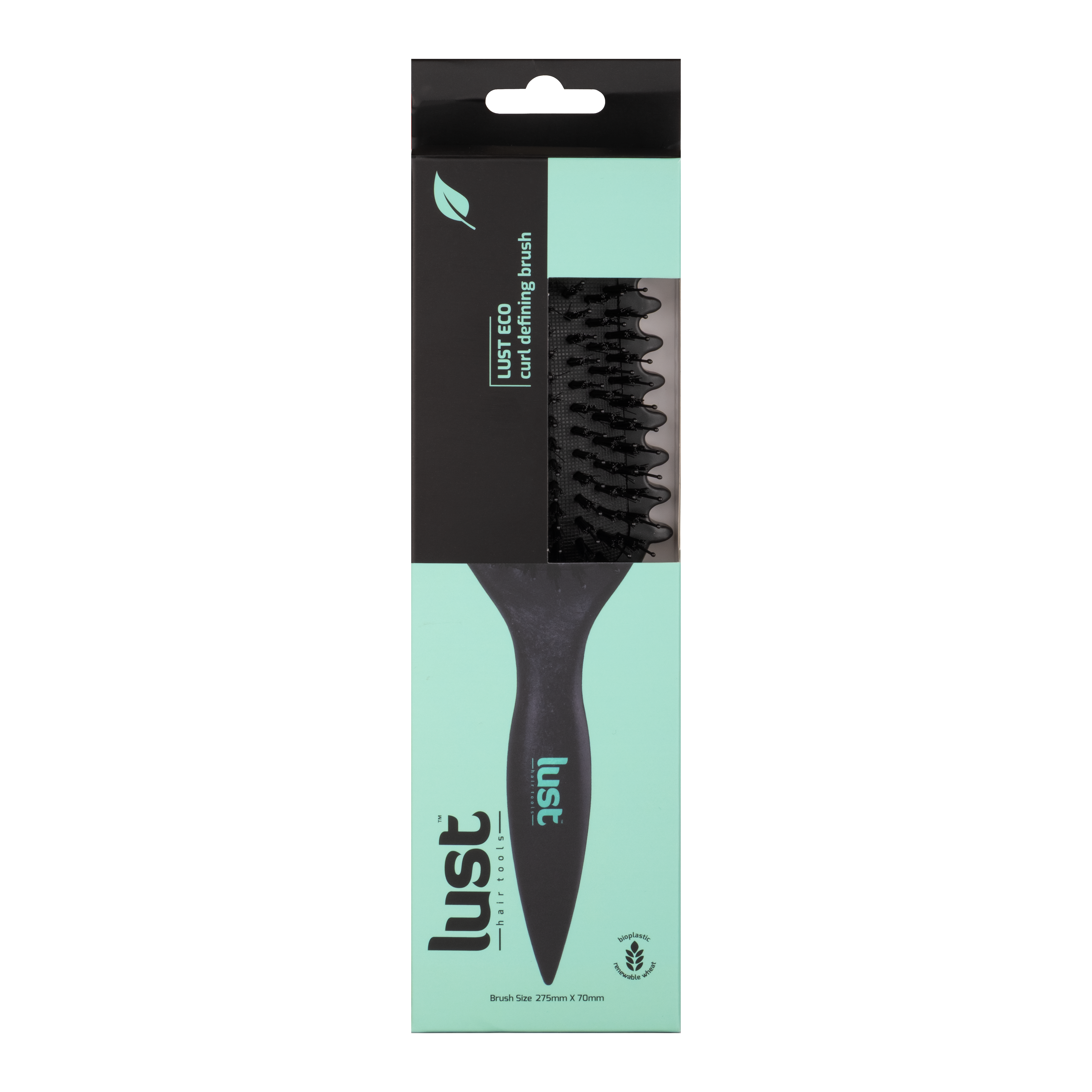 Front of box for eco-friendly curl defining hairbrush  - hairbrush for curly hair - Lust hair products NZ