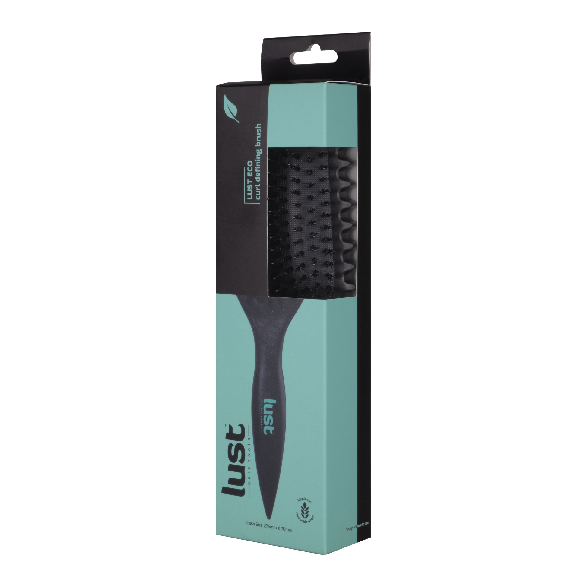 Profile shot 2 of box for eco-friendly curl defining hairbrush  - hairbrush for curly hair - Lust hair products NZ