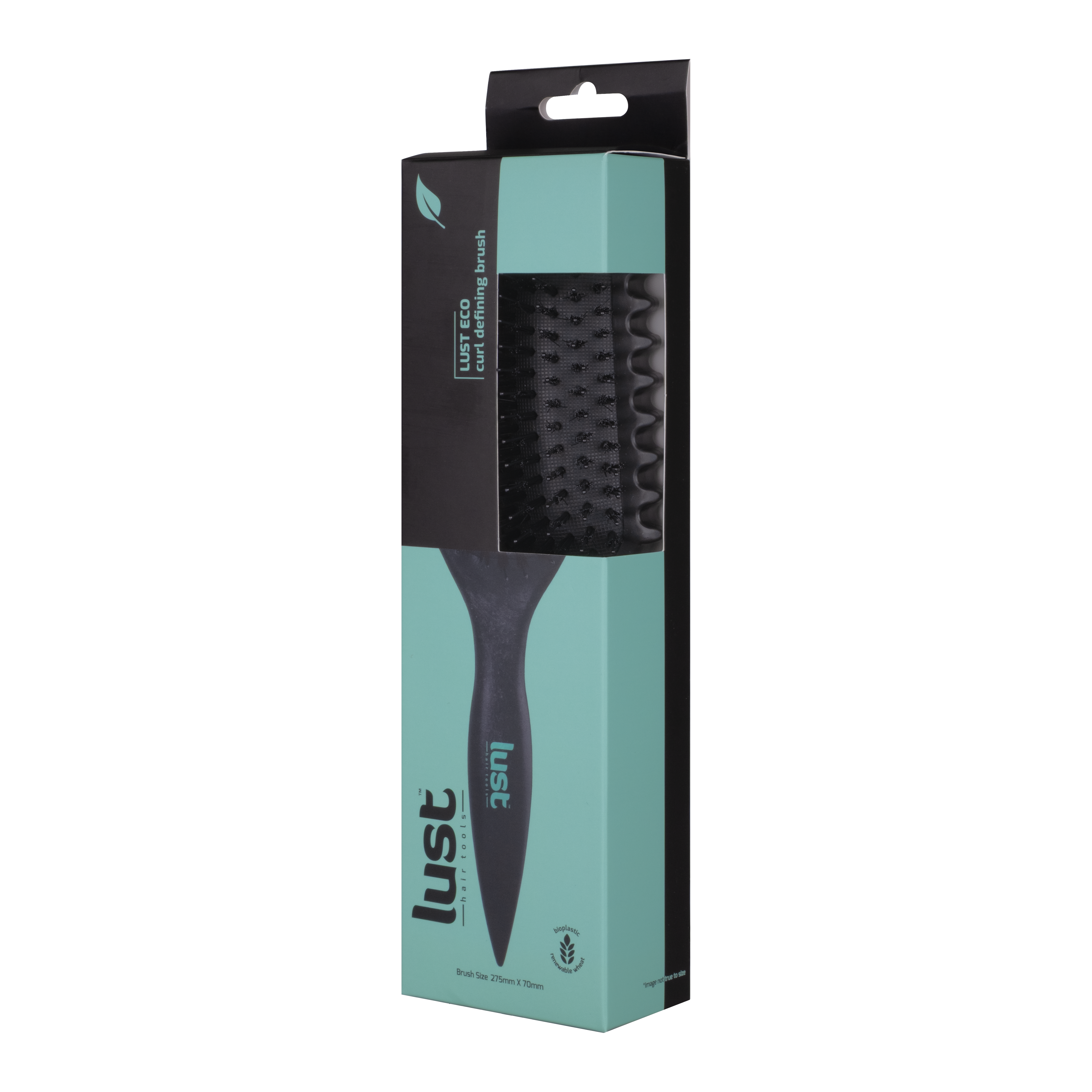 Profile shot 2 of box for eco-friendly curl defining hairbrush  - hairbrush for curly hair - Lust hair products NZ