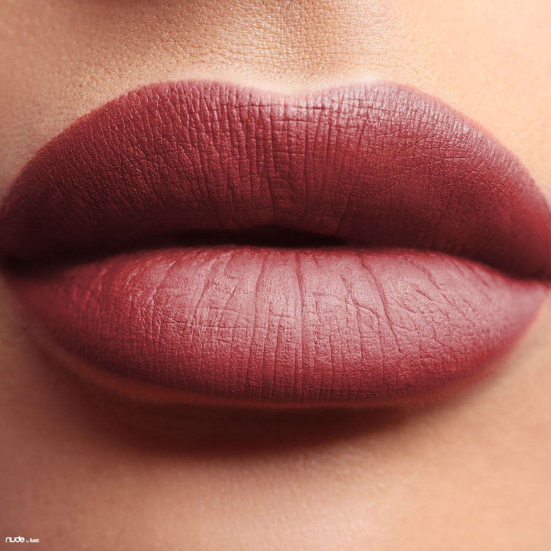 True rosewood lipstick from Nude by Lust