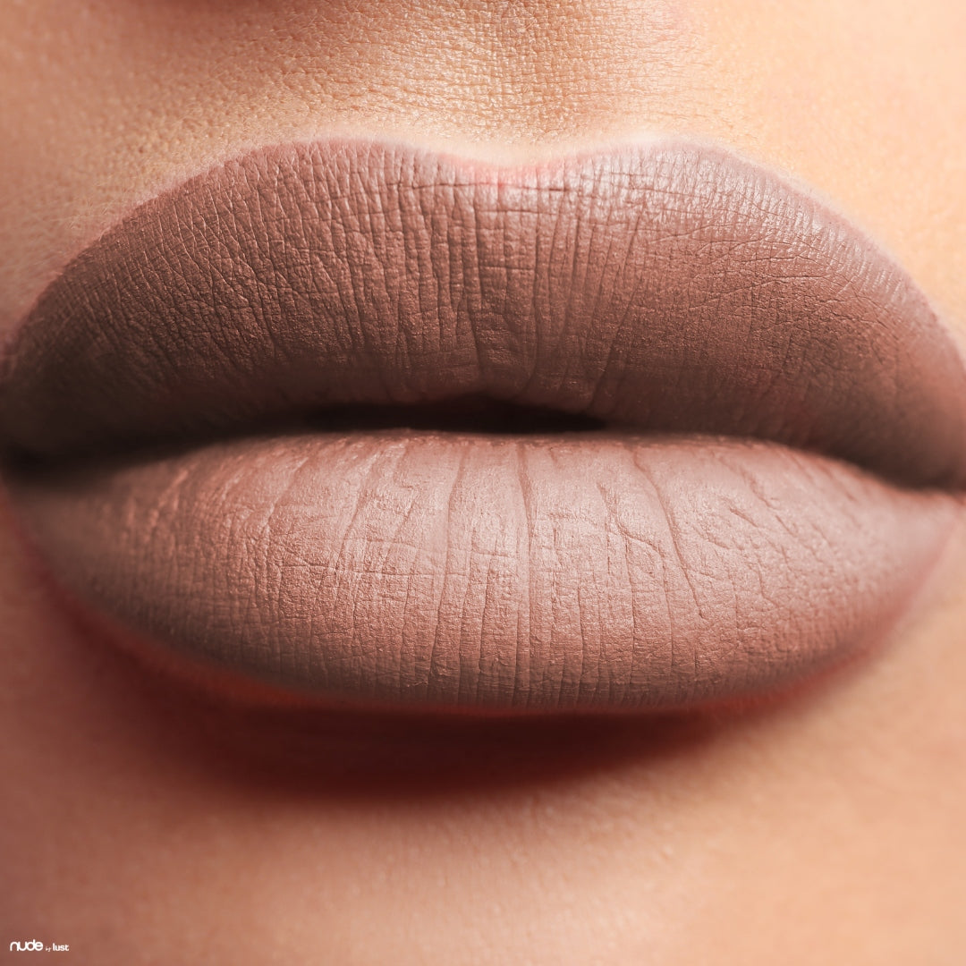Deep neutral nude lipstick from Nude by Lust