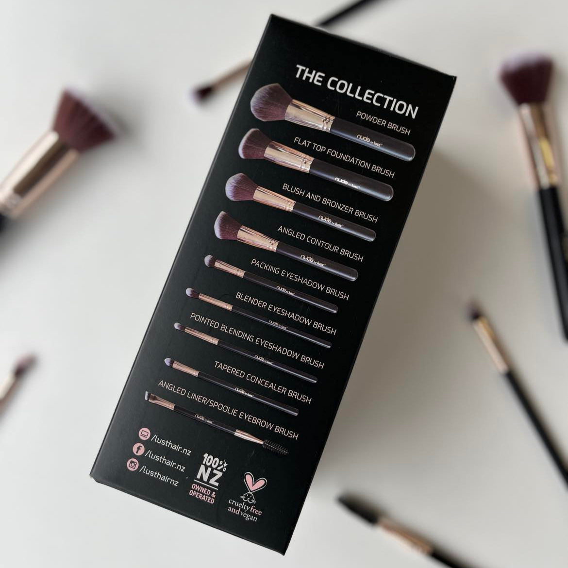 Box of 9 makeup brushes by Lust Haircare