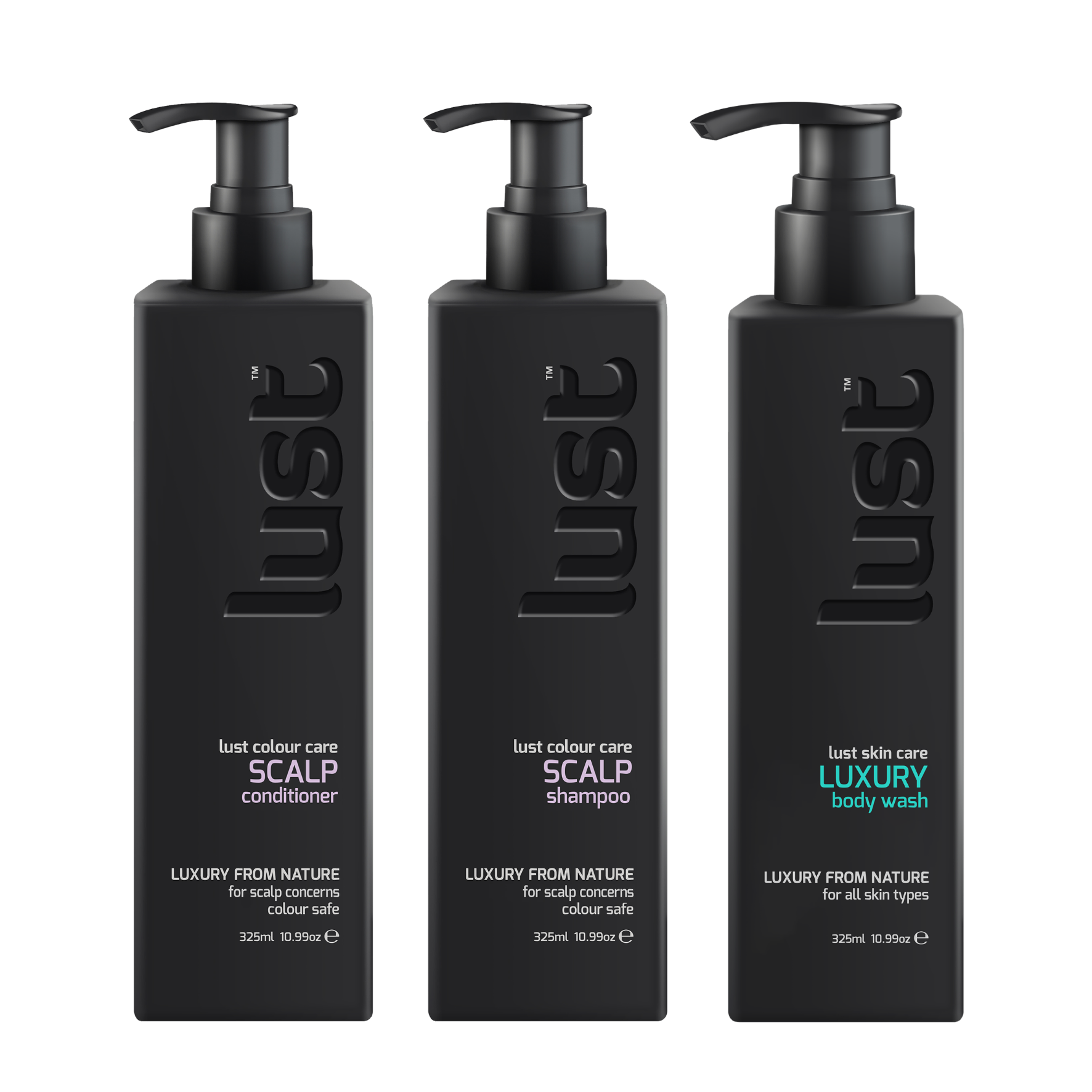 Lust Scalp and Body Care Bundle with shampoo, conditioner, and body wash